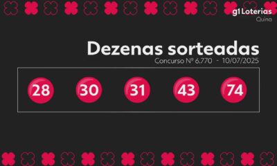 Quina desta quinta-feira: resultado do concurso 6770 e números sorteados1752223298.jpeg